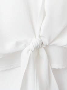 EMERY ROSE Plus Size Women Loose Tie Front Casual Shirt - White - View 3