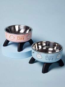 Zazumi Stainless Steel Pet Food Bowl With Cute Pattern And Embossed Design, Anti-Spill, Non-Slip, Suitable For Small Cats, Dogs And Small Pets For Drinking And Eating