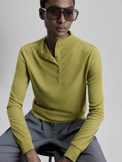 Ontre Suéter de mujer con botones de concha, abotonadura parcial frontal, de un solo pecho, color verde invierno 2025, elegante y chic para fiestas y viajes urbanos