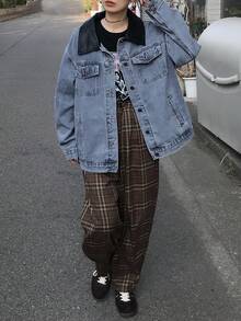 FRIFUL Women's Loose Casual Denim Jacket And Coat - Blue - View 2