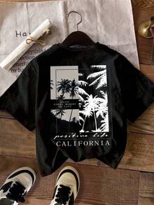 SHEIN Leap Crew Tween Boys Casual Minimalist Round Neck Short Sleeve T-Shirt For Summer - Black - View 1