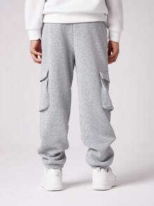 SHEIN Pantaloni cargo casual da ragazzo con stampa di lettere e tasche, modello jogger