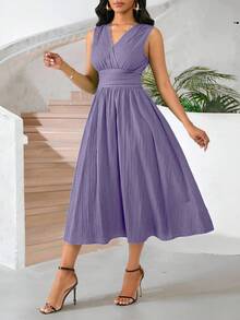 SHEIN Lady Váy ngày lễ Váy mùa hè không tay dài vừa phải dành cho nữ Vải dệt họa tiết màu xanh lá cây - Bụi tím - Xem 4