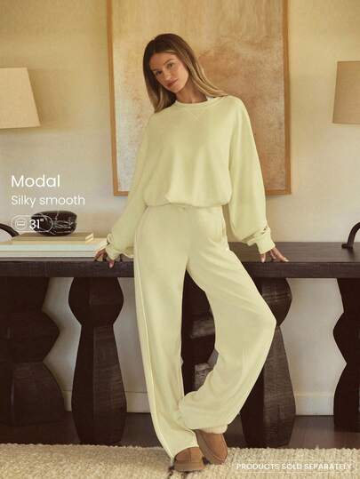 GLOWMODE SoftSerene 莫代尔丝滑舒适抽绳腰部宽松版型撞色加长运动裤带侧袋日常休闲装