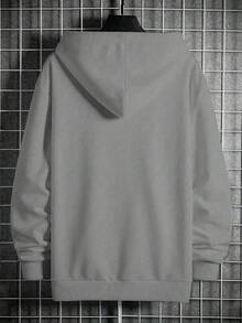 Manfinity Homme 男士秋季字母印花长袖抽绳连帽休闲运动衫，带口袋