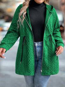 SHEIN LUNE Chaqueta con capucha con cordón de unicolor informal de talla grande, otoño