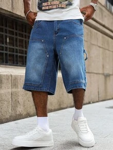 PAVTROS Herrshorts med fickor och streetstyle-mönster - Blå - Visa 7