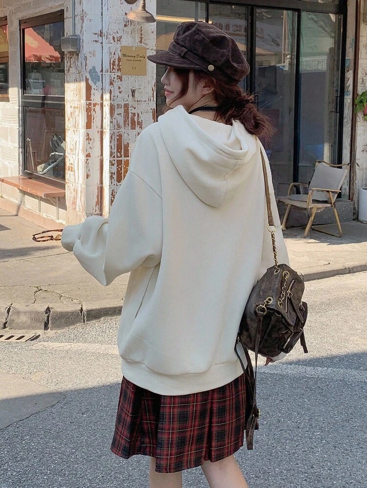 Women's Casual Solid Color Loose Fit Hoodie Sweatshirt, Autumn Thermal Lined,Winter