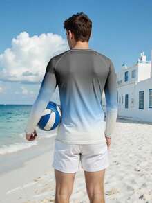 Manfinity Swimmode Men's Letter Print Ombre Raglan Long Sleeve Rash Guard Swim Shirt - Grey - View 2