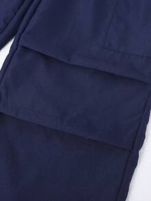 Sparklyn 3 件套青少年女孩休闲街头风格格子短款针织喇叭袖罩衫、纯色吊带背心和实用口袋工装裤套装 - 藍色 - 查看 5