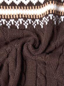 女式复古费尔岛麻花领扭纹西部风水钻纽扣针织 Polo 衫，LanaWest - 棕色 - 查看 8