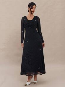 Modelyn Vestido de manga larga para mujer con decoración de rhinestones