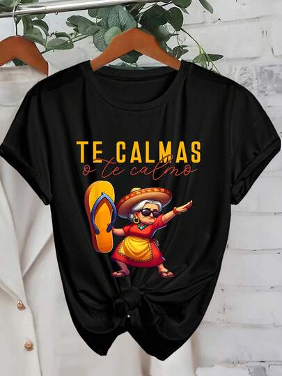 INAWLY EZwear Vintage Mom Shirt, Funny Letter Print Round Neck Short Sleeve Casual Loose Plus Size T-Shirt For Mothers Graphic Tees Women Tops