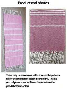 SHEIN 1pc Classic Series Durable Non-Shrink Turkish Tassel Beach Towel, Available In Multiple Sizes, Sand-Resistant, Quick-Drying, Lightweight, Suitable For Beach, SPA, Travel, Stripe Sports Towel - Hot Pink - View 9