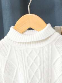 SHEIN 2pcs Baby Boy/Girl White Autumn Basic Modest Holiday Knitted Sweater & Pants Set,Chic Solid Color Turtleneck Ribbed Fall/Winter Knit Clothing Outfits - White - View 4