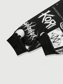 Goth 男士骷髅印花长袖连帽衫（图案随机），秋季 - 彩色 - 查看 4