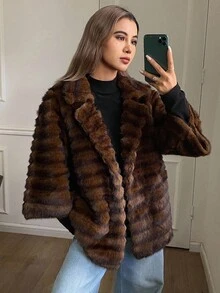 DAZY 厚绒毛领优质女士冬季外套夹克蓬松大衣 - 棕色 - 查看 8