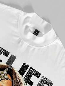 Manfinity EMRG Áo thun cổ tròn tay ngắn họa tiết chữ và chân dung cỡ lớn dành cho nam, mùa hè - Nhiều màu - Xem 4