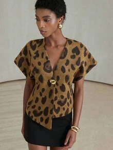 Aveloria Modichic Vải len họa tiết động vật, trang trí nút, thiết kế phong cách cổ điển, áo vest nữ đi làm đa năng - Nhiều màu - Xem 3