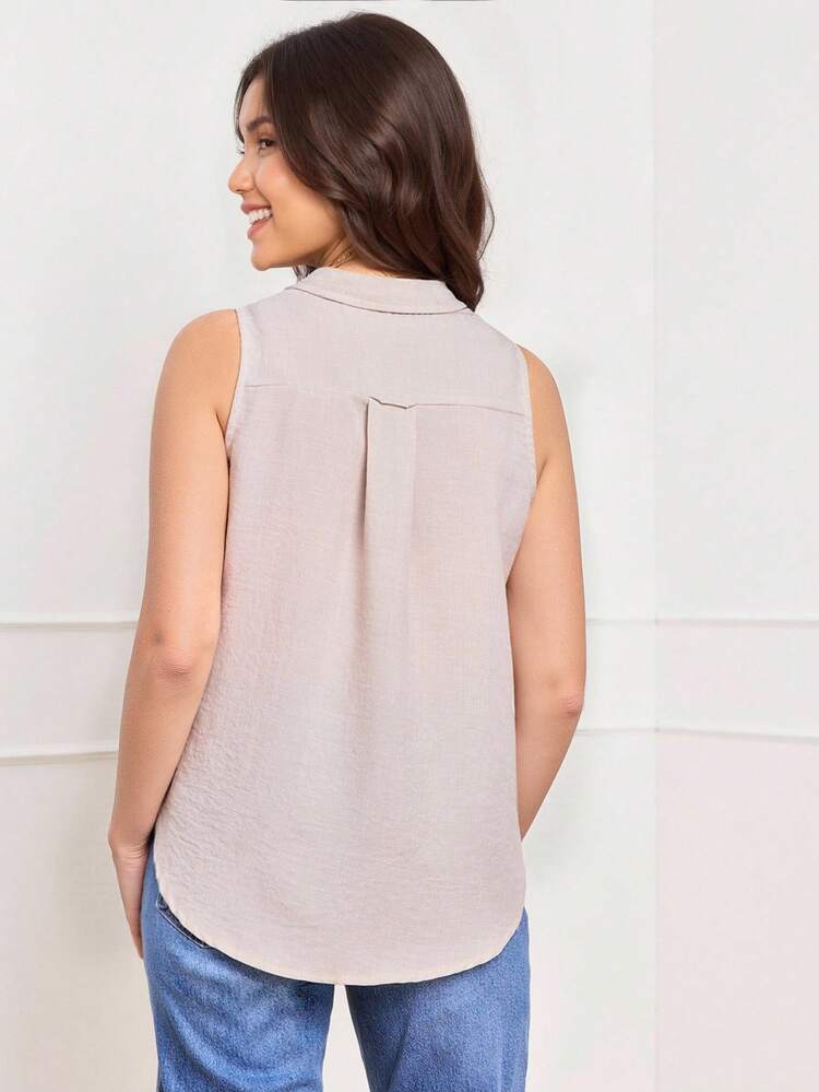 Women's Sleeveless Solid Casual Blouse, Minimalist Fashion For Summer