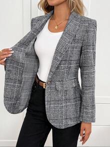 Easowa 女士休闲格子西装外套，秋冬季女士修身西装外套，女士秋季服装，秋冬服装，女士冬季服装，秋季服装，秋季服装，女士商务休闲装，格子图案时尚女士外套，时尚西装外套，女士冬季外套，休闲款 - 彩色 - 查看 10