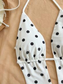 Soleia 女式复古扎染印花深 V 领露背系带荷叶边下摆紧身迷你连衣裙，适合派对、性感约会、下午茶、街头、城市度假、音乐节、夏季海滩 - 黑與白 - 查看 3