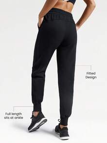 GLOWMODE Pantaloni de jogging din fleece din amestec de bumbac, cu buzunar reglabil în talie - Negru - Vizualizare 2