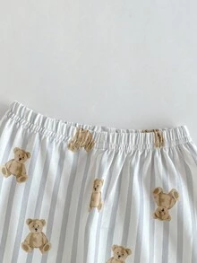 2pcs Baby Boy Cute Bear Print Grey & White Striped Long Sleeve Top And Pants Elegant Comfortable Pajama Set Bear Pajama Set Kids Pajama Set Baby Boy Pajama Set Toddler Pajama Set Fall Winter Cute Bear Pajama Set Striped Bear Print Pajamas Baby Boy Sleepwear Striped Sleepwear Set Cute Bear Print Pajamas