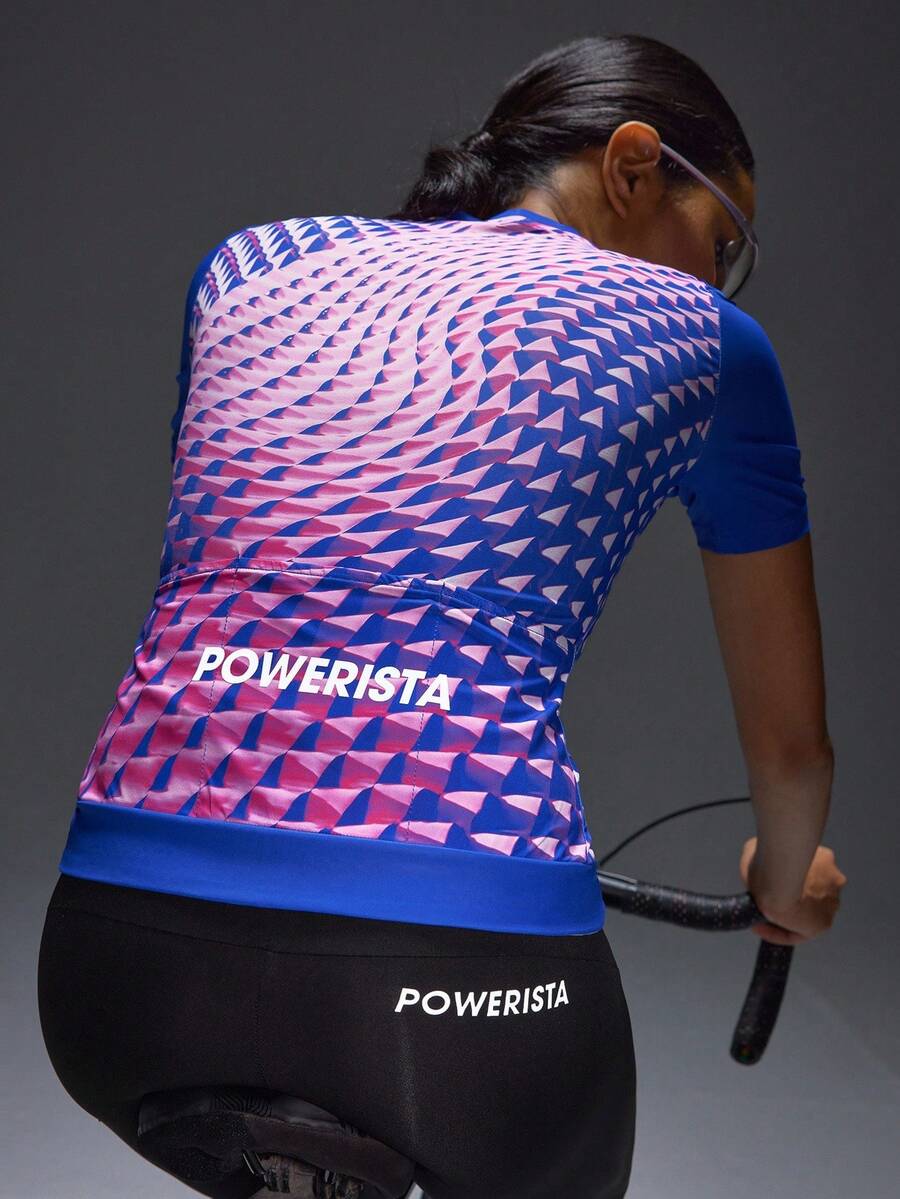Powerista Women's Fashion Geometric Print Patchwork Cycling Jersey