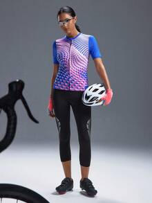 Powerista Women's Fashion Geometric Print Patchwork Cycling Jersey