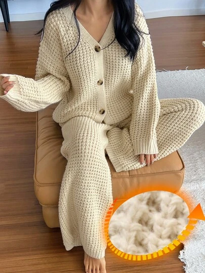 DAZY 女士简约针织宽松家居服套装，冬季睡衣，舒适套装，秋季服装