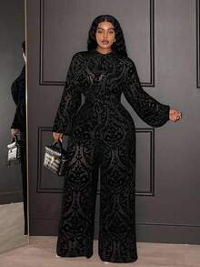 Veslaya Bộ quần ống rộng và áo sơ mi lưới mỏng gợi cảm dự tiệc cỡ lớn thanh lịch mới 2025 - màu đen - Xem 6