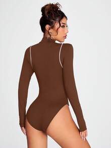 Coolane Bodyduit de manga larga ajustado con cuello alto y bloques de color para mujer, casual y de moda