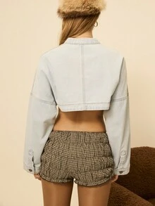 SHEIN Aralina-F Fall Winter Boxy Fit Super Cropped Light Wash Denim Zip Up Coat Perfect For Office And Christmas Day And Wedding Guest - Medium Wash - View 2