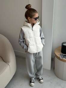 Kleine Mädchen Lässig einfarbige ärmelloser Kapuzenjacke, Winter - Beige - Übersicht 3