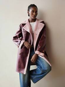 Maija Áo khoác lót nhiệt hai hàng khuy, thời trang khi đi làm vào mùa thu/đông - Màu Đỏ Sâu - Xem 3