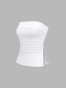 Sweetra Petite Áo cánh không tay xẻ tà viền nhún thanh lịch, Bộ đồ công sở nhỏ nhắn, Mùa thu - Đỏ và trắng - Xem 4