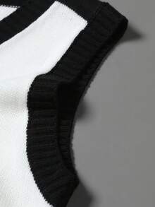 Manfinity EMRG Men's Casual Contrast Color Patchwork Letter Embroidery Knit Face Mask Y2k Tops Sweater Vest - Multicolor - View 5