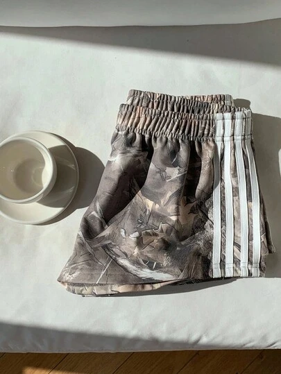 Comfortcana Women's Multicolor Graphic Mini Track Shorts With Tape Detail For Casual Wear