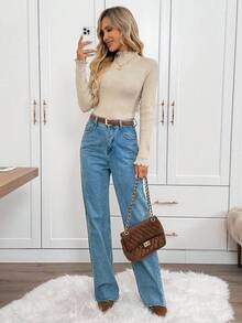 SHEIN LUNE 3 chiếc áo len dệt kim tay dài thoải mái, màu trơn, viền lượn sóng, áo cơ bản cho mùa thu/đông, phong cách đồng quê cho nữ, phong cách đồng quê cho nữ - Nhiều màu - Xem 4