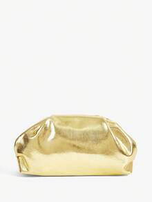 SHEIN SXY 女士金色手拿包，时尚、优雅、简约、个性、百搭、经典、金色、不对称铆钉，适合通勤、办公、约会、日常、购物、下午茶 - 金色 - 查看 4