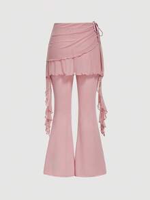 SHEIN MOD Pantalones acampanados con cordón y diseño de cinta, rosa loto - Rosa vieja - Ver 2