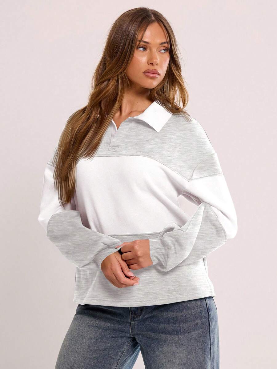MUSERA Sudadera deportiva a rayas con cuello, para graduación, top para maestras, de vuelta a la escuela, casual de invierno a primavera - Gris Claro - Ver 1