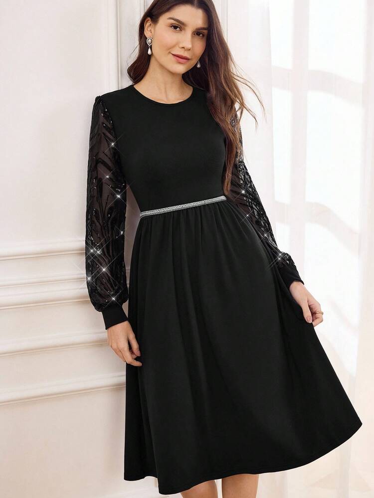 Robe élégante à sequins brodés pour femmes Miaspire, convenant aux occasions de fête élégantes, automne/hiver