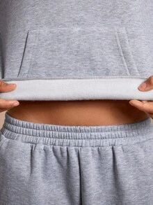 SHEIN Sports Women's Casual Hoodie & Sweatpants Set With Pockets - Grey - View 7