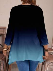 EMERY ROSE Casual Minimalist Ombre Print Long Sleeve Loose T-Shirt, Plus Size, ,Spring/Summer/Vacation Fall - Multicolor - View 4