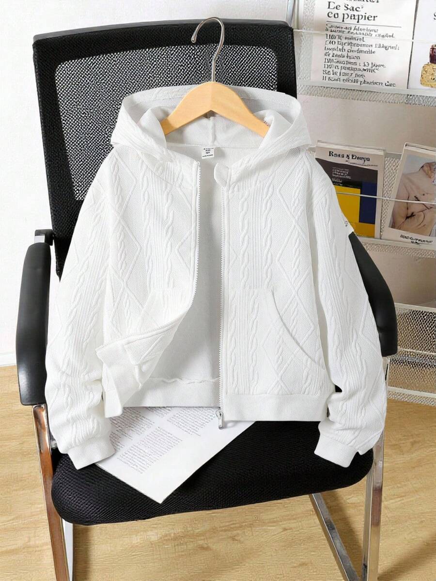 Tween Girls Casual Zip Pocket Hoodie Jacket Fall Winter - White - View 1