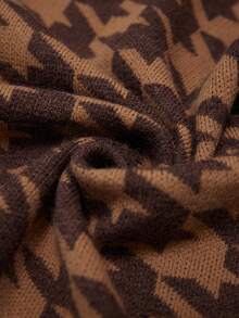 GENKIRA 棕色和咖啡色复古提花千鸟格纹休闲中长款开衫，百搭学院风，适合女性 - 棕色 - 查看 7