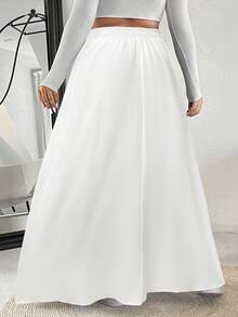 SHEIN EZwear 大码女式纯色松紧腰 A 字裙 - 白色 - 查看 2