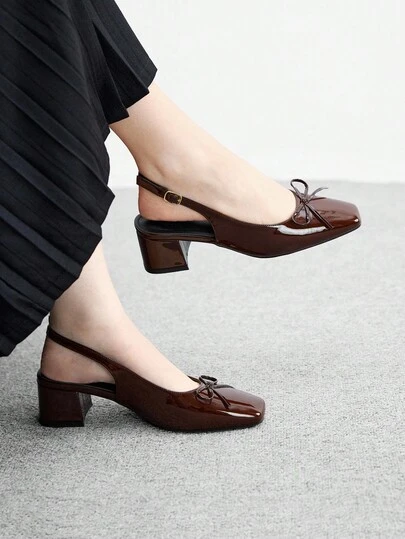 CUCCOO BIZCHIC Women's Classic Low Chunky Heel Coffee Color Pumps, Elegant For Daily Wear, Commuting And Office For Christmas